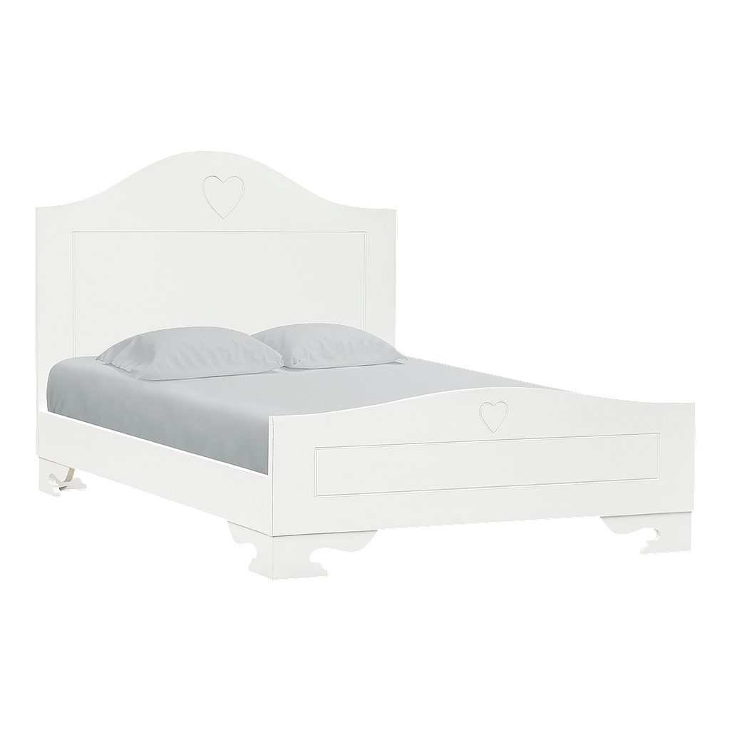 HEART - Double size bed (Mattress 140x200) - Brocante white