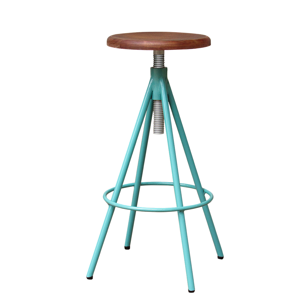 SCOTT - Adjustable bar stool H75/85 - Water blue metal and Washed antic