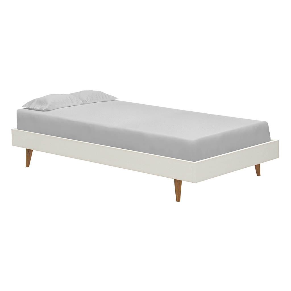 HELSINKI - Single size bed (Mattress 100x200) - White lacquer and natural oak