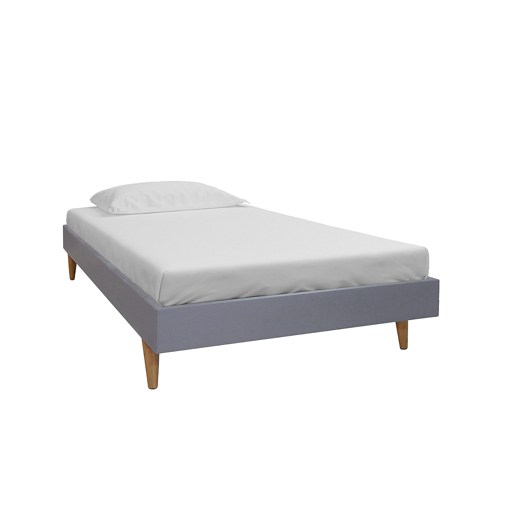HELSINKI - Single size bed (Mattress 100x200) - Pearl grey lacquer and natural oak