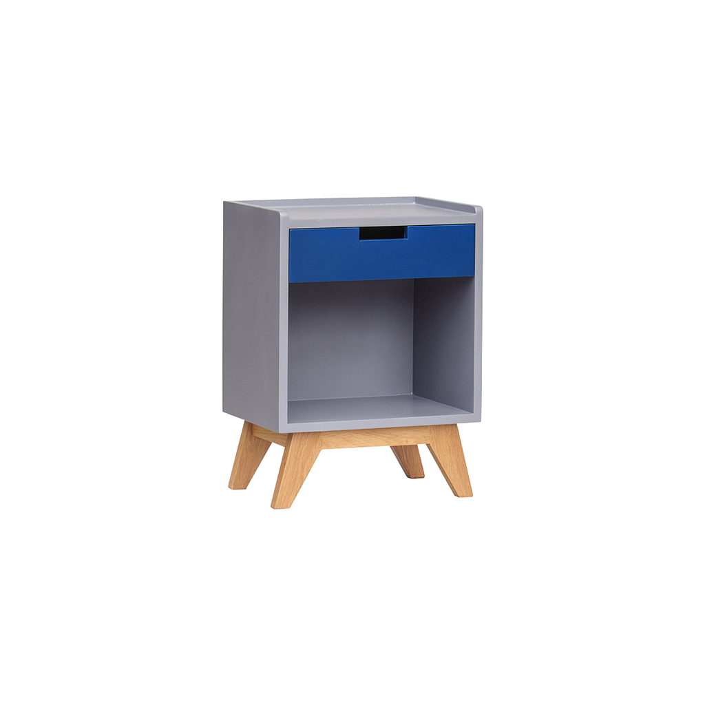 DONAN - Bedside table L42xH57 - Pearl grey and Natural oak / navy blue lacquer