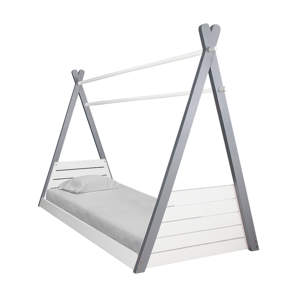 TIPI - Single size bed (Mattress 100x200) - Pearl grey and white