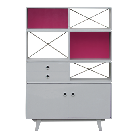 LAURA - Bookcase L110 xH160 - Light grey and Pink