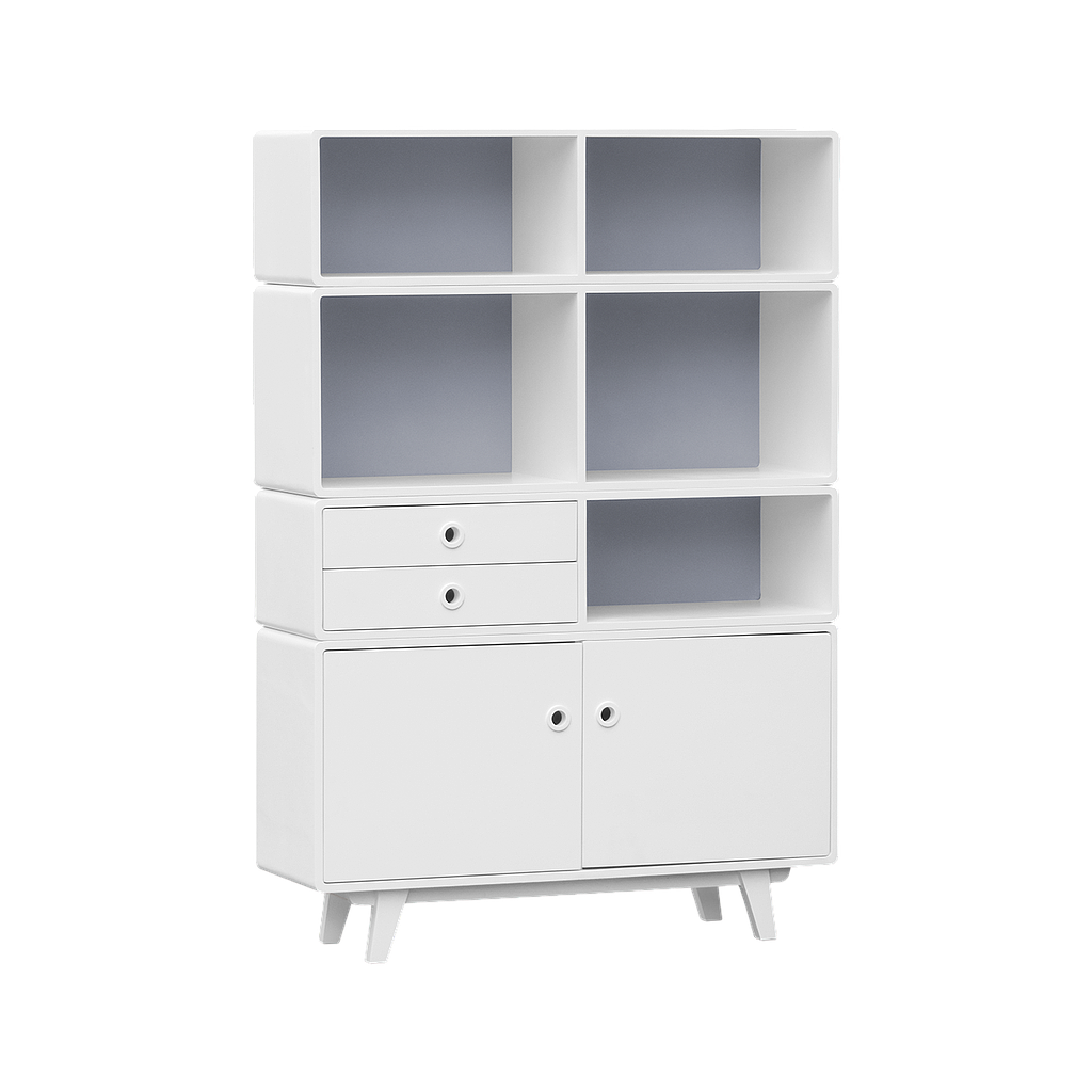 LAURA - Bookcase L110 x H160 - White and Pearl grey