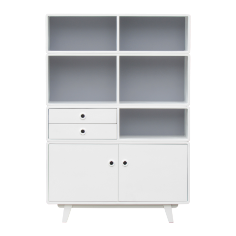 LAURA - Bookcase L110 x H160 - White and Pearl grey