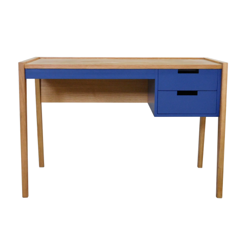 DONAN - Desk L110 - Natural oak and navy blue