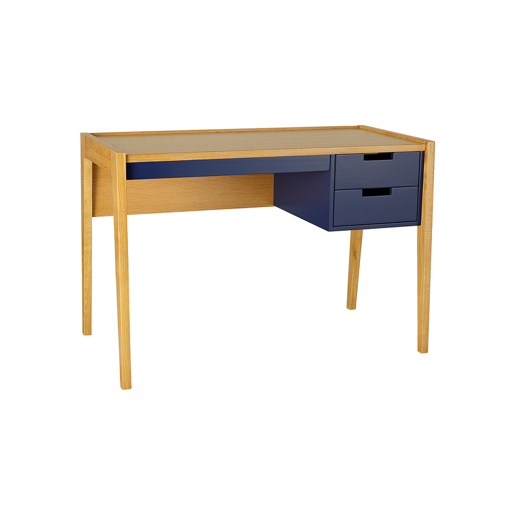DONAN - Desk L110 - Natural oak and navy blue