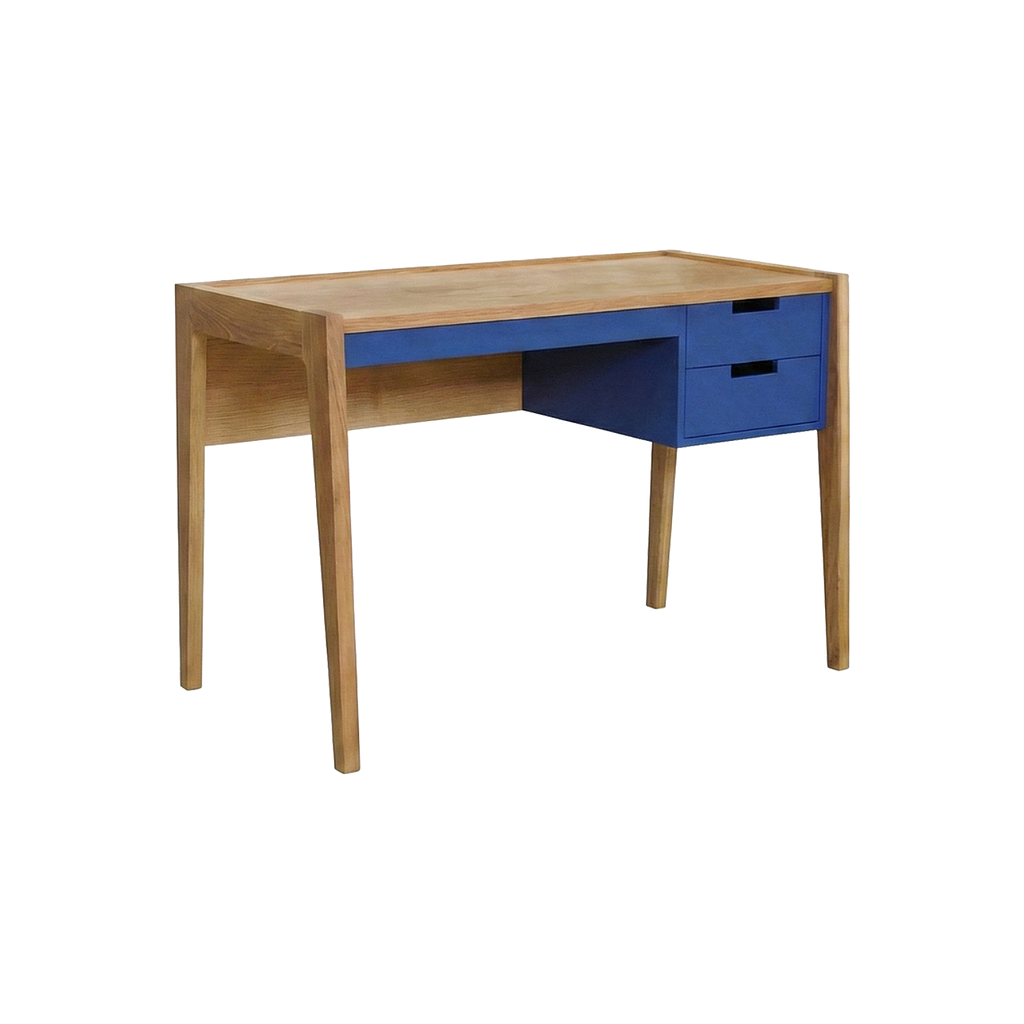 DONAN - Desk L110 - Natural oak and navy blue
