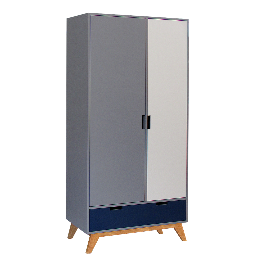 DONAN - Wardrobe L90 x H190 - Natural oak and Multicolor