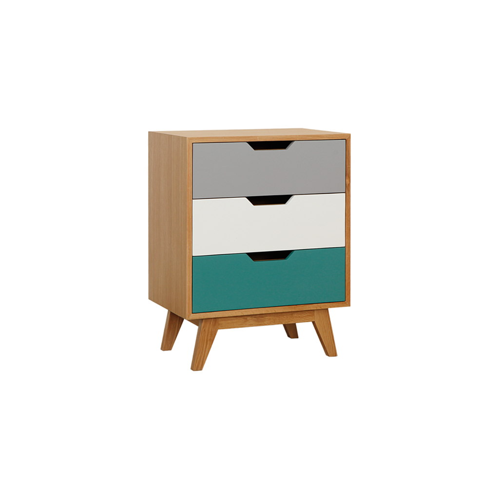 OSLO - Bedside table H65 - Natural oak and multicolor lacquer