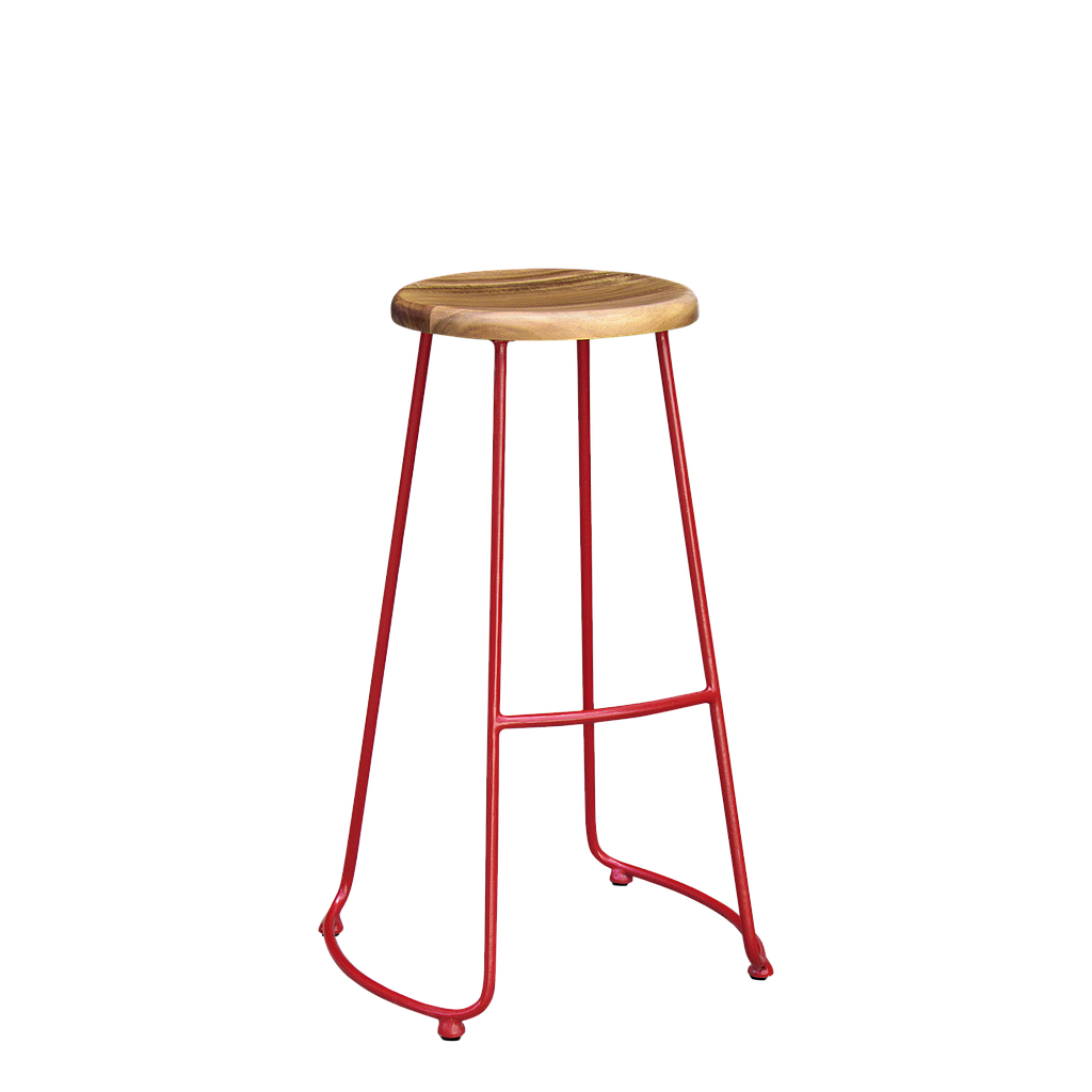 JIN - Bar stool H78 - Chinese red and Natural acacia