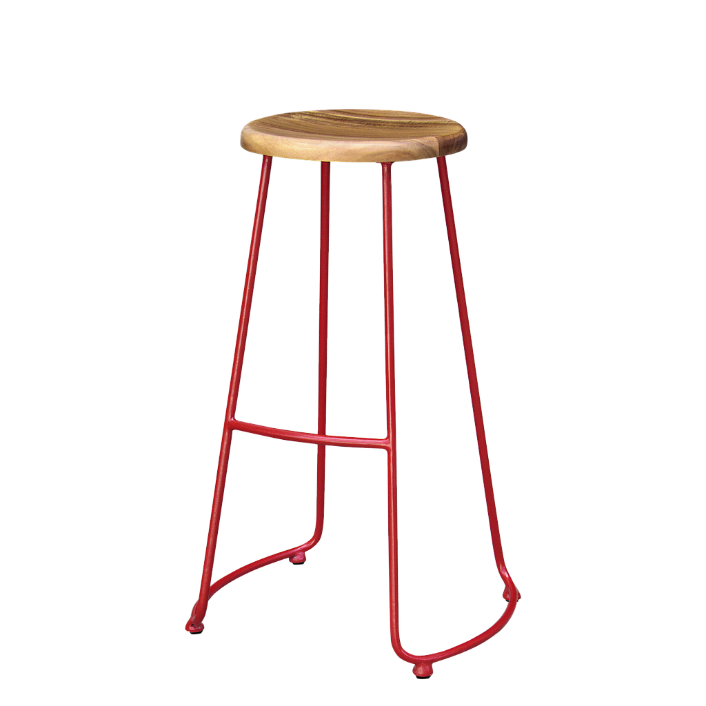 JIN - Bar stool H78 - Chinese red and Natural acacia