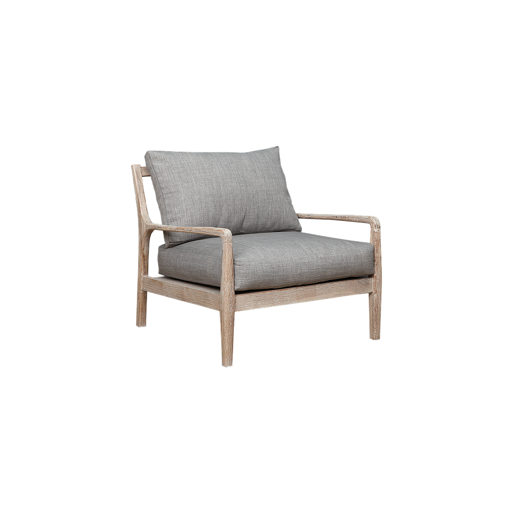 VOLTUMNA - Armchair - Whitened acacia and Light grey cushions