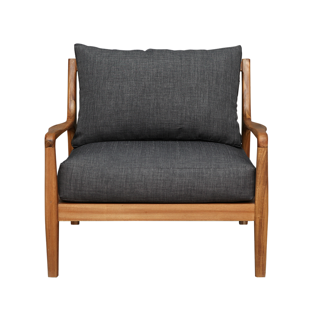 VOLTUMNA - Armchair - Natural acacia and Dark grey cushions