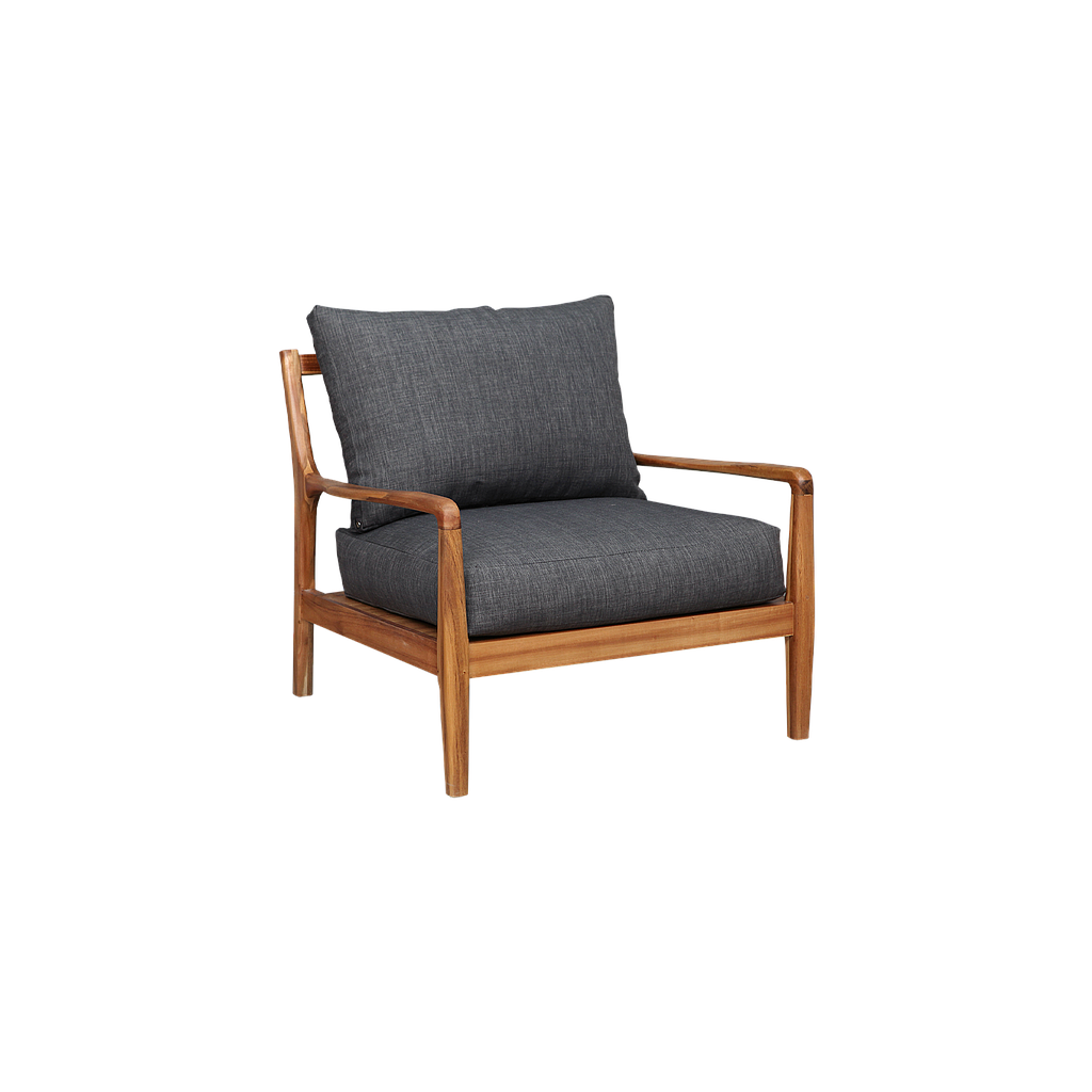 VOLTUMNA - Armchair - Natural acacia and Dark grey cushions