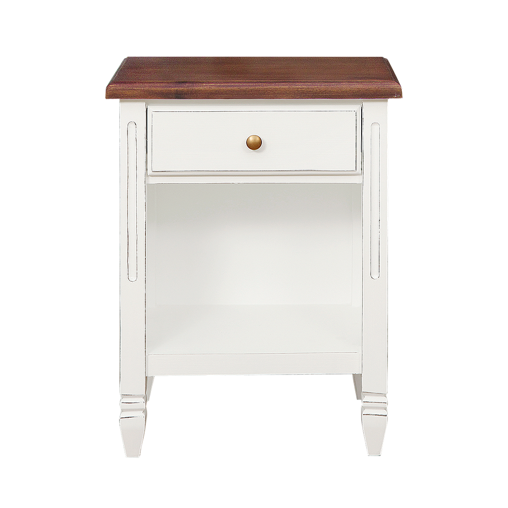 VALENTINE - Bedside table H60 - Brocante white and Washed antic