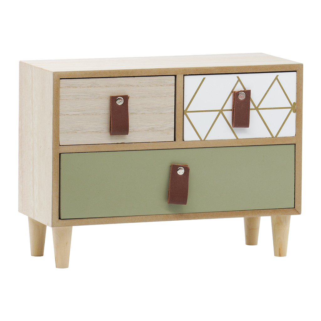 ZOYE - 3-drawer white &amp; khaki storage box with print