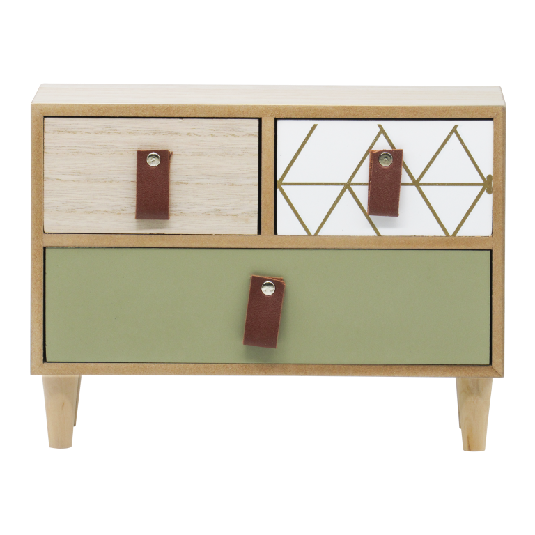 ZOYE - 3-drawer white &amp; khaki storage box with print