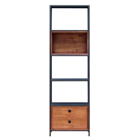 JOHNSON - Bookcase L60 x H200 - Matt black and Washed antic
