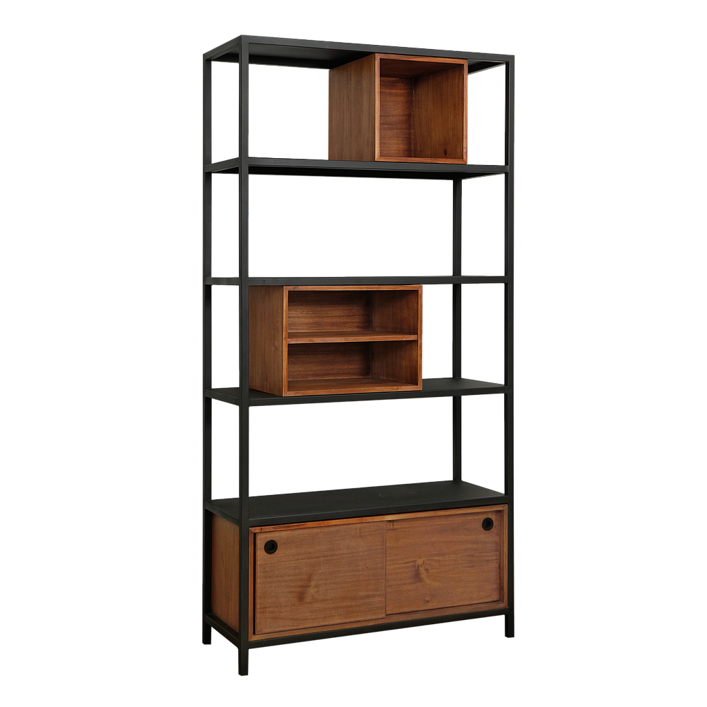 JOHNSON - Bookcase L100 x H200 - Matt black and Washed antic