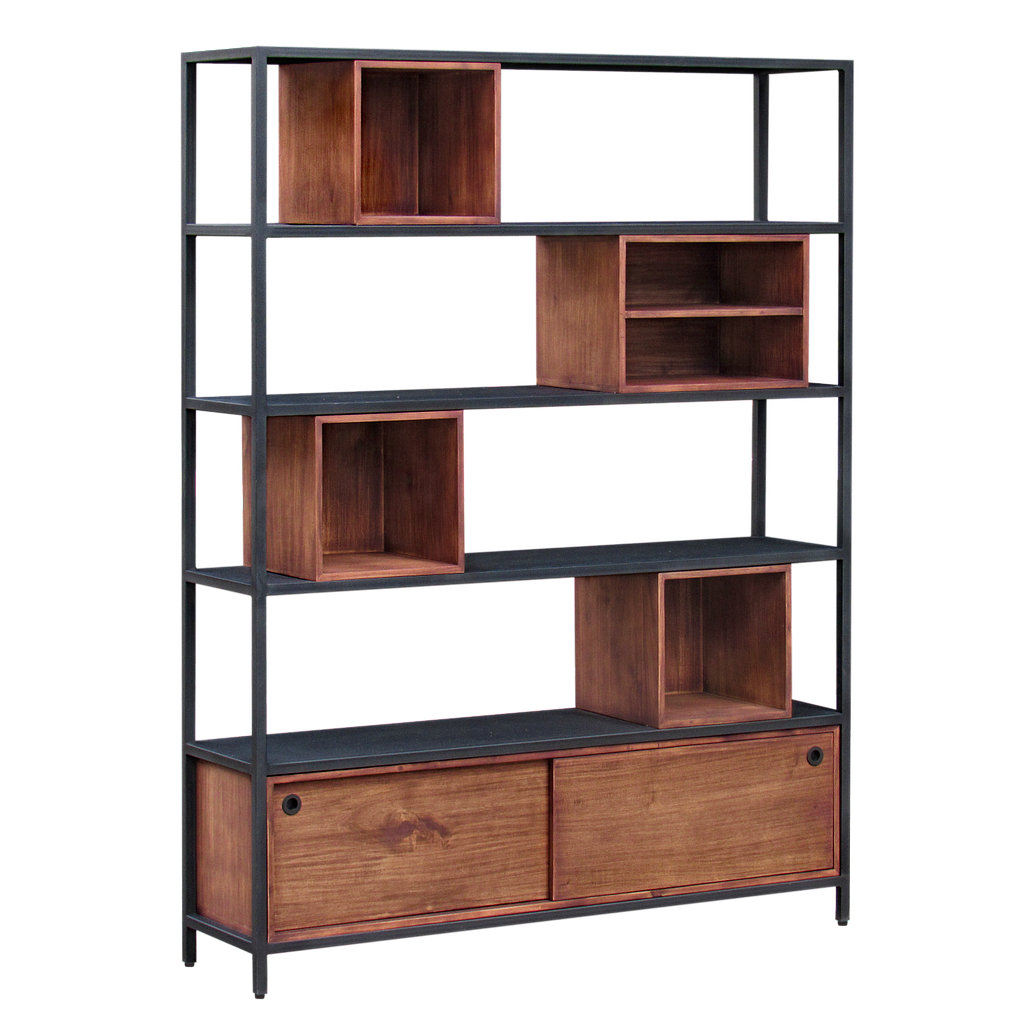 JOHNSON - Bookcase L150 x H200 - Matt black and Washed antic