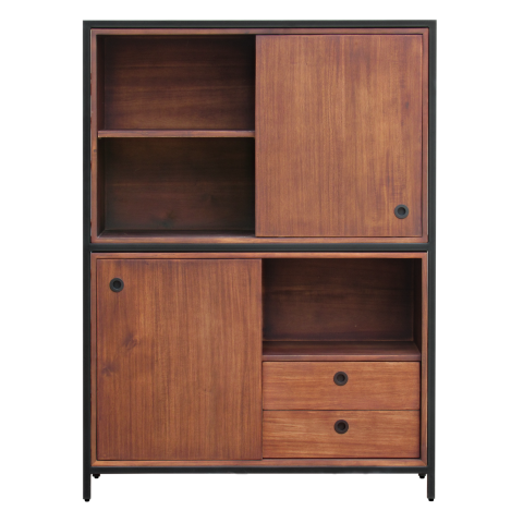 JOHNSON - Highboard / Bookcase L110 x H150 - Matt black and Washed antic