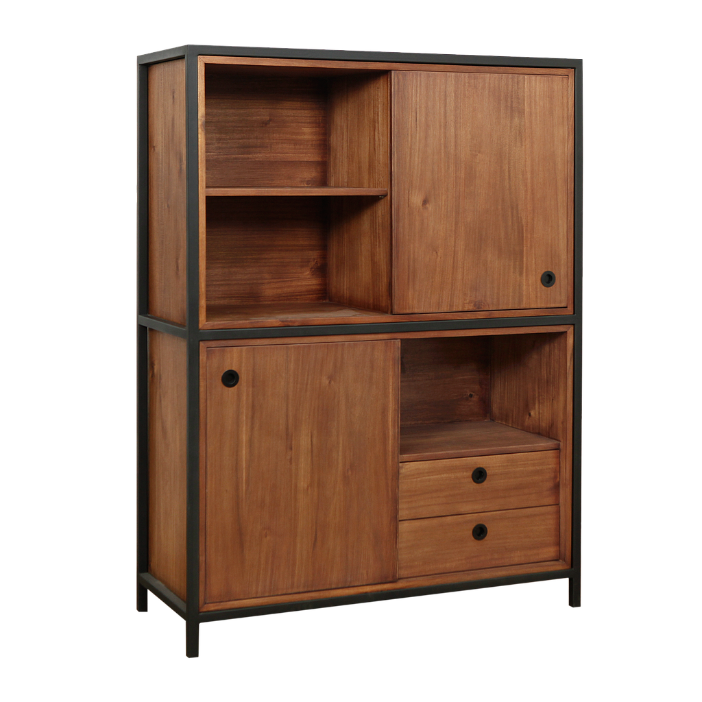 JOHNSON - Highboard / Bookcase L110 x H150 - Matt black and Washed antic