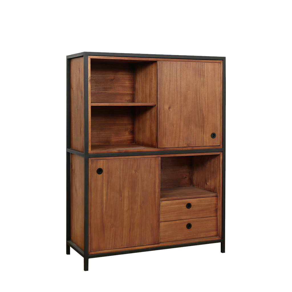 JOHNSON - Highboard / Bookcase L110 x H150 - Matt black and Washed antic
