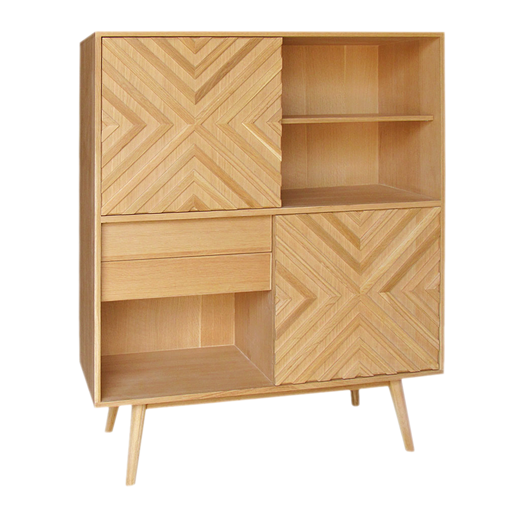 PORTO - Highboard / Bookcase L110 x H140 - Natural oak