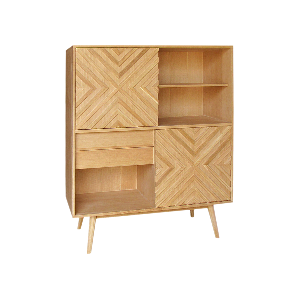 PORTO - Highboard / Bookcase L110 x H140 - Natural oak