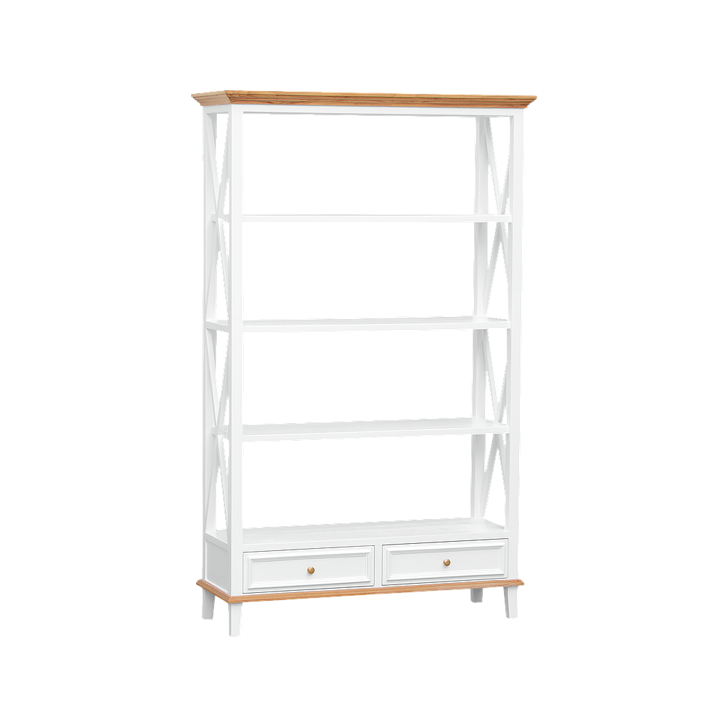 DAPHNEE - Bookcase L110 x H190 - Brushed white and Natural oak