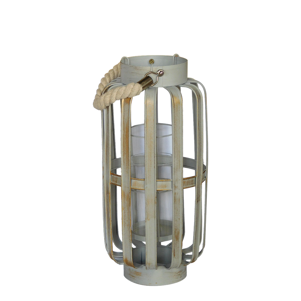 SAPPORO - Metal lantern with rope handle H35 - Golden cloud grey