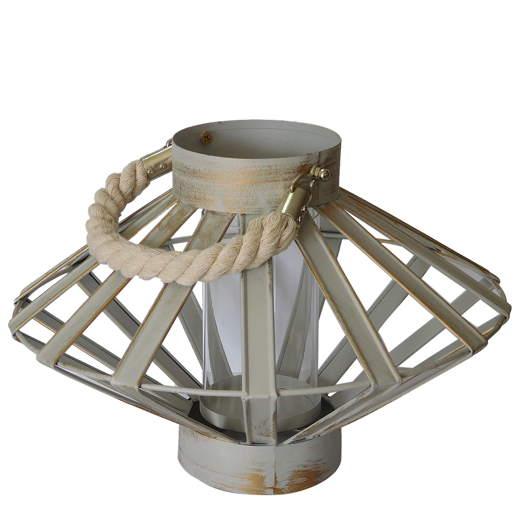 SAPPORO - Metal lantern with rope handle DIAM.31xH21 - Golden cloud grey