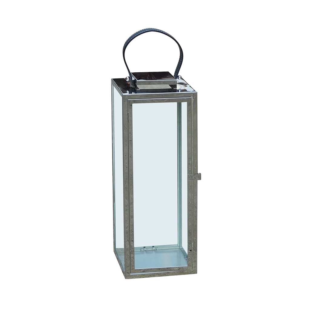 MILAN - Lantern with textile leather handle H49 - Silver