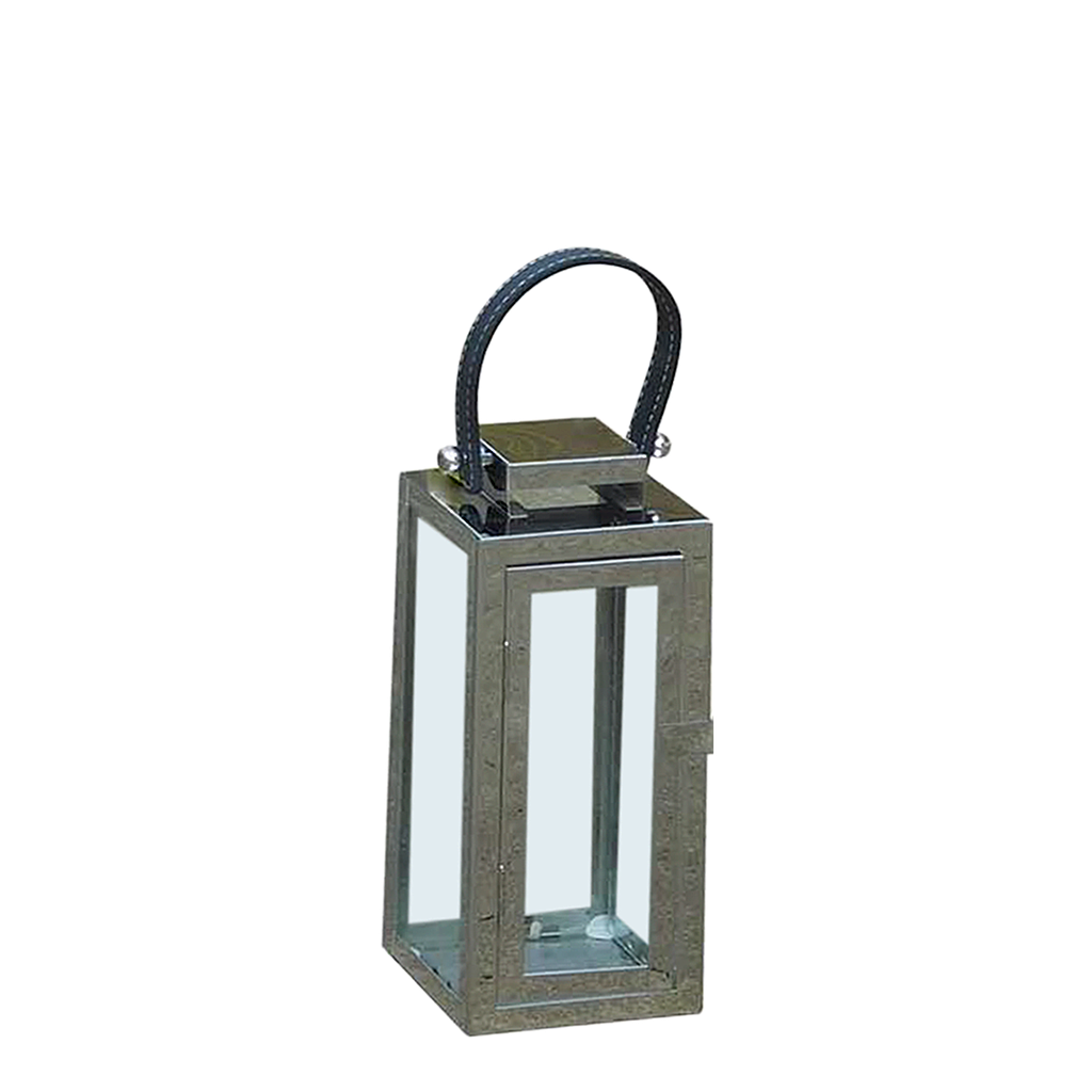 MILAN - Lantern with textile leather handle H23 - Silver