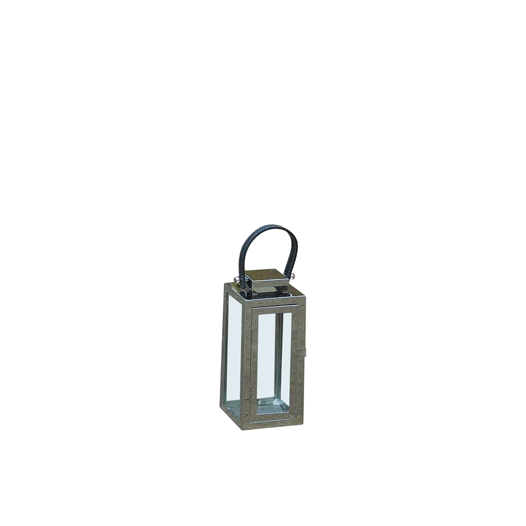 MILAN - Lantern with textile leather handle H23 - Silver