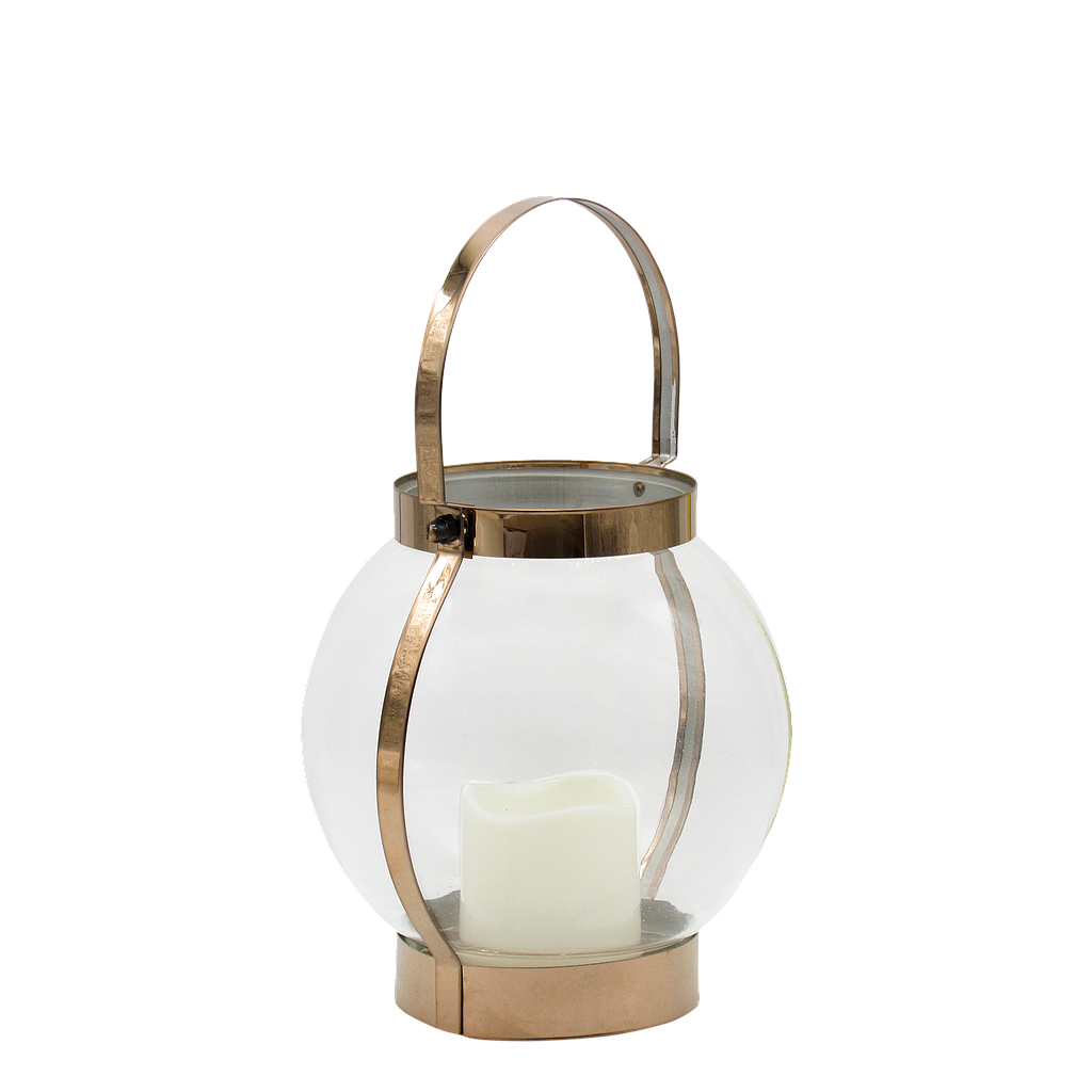 SOKA - Round lantern H35 with led candle - Rose gold