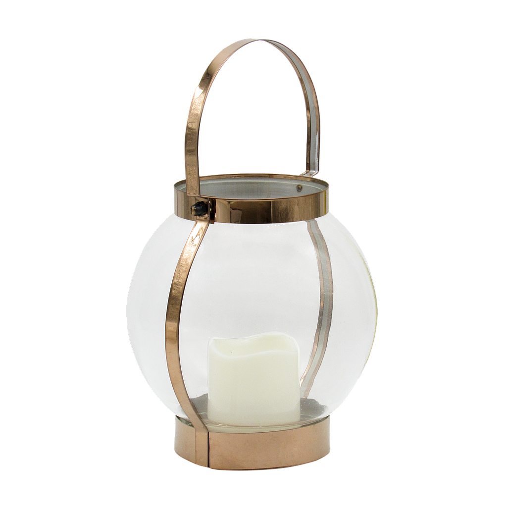 SOKA - Round lantern H35 with led candle - Rose gold