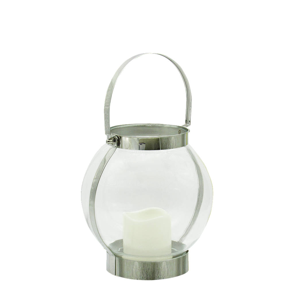 SOKA - Round lantern H35 with led candle - Silver
