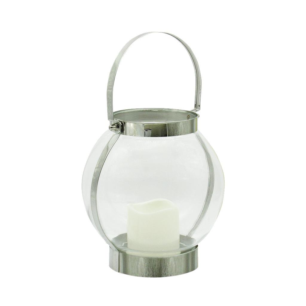 SOKA - Round lantern H35 with led candle - Silver