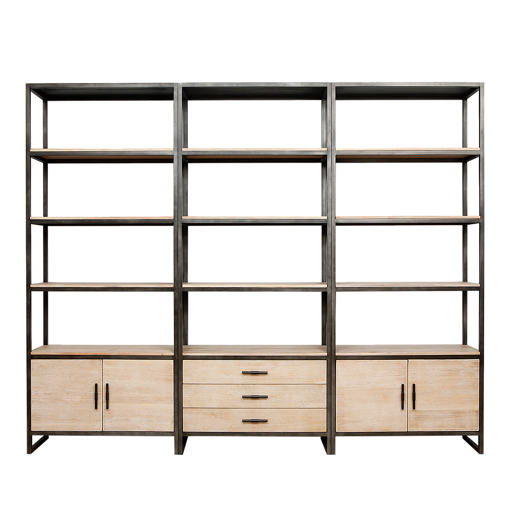 CARLTON - Bookcase L270 x H220 - Vintage anthracite and Whitened acacia