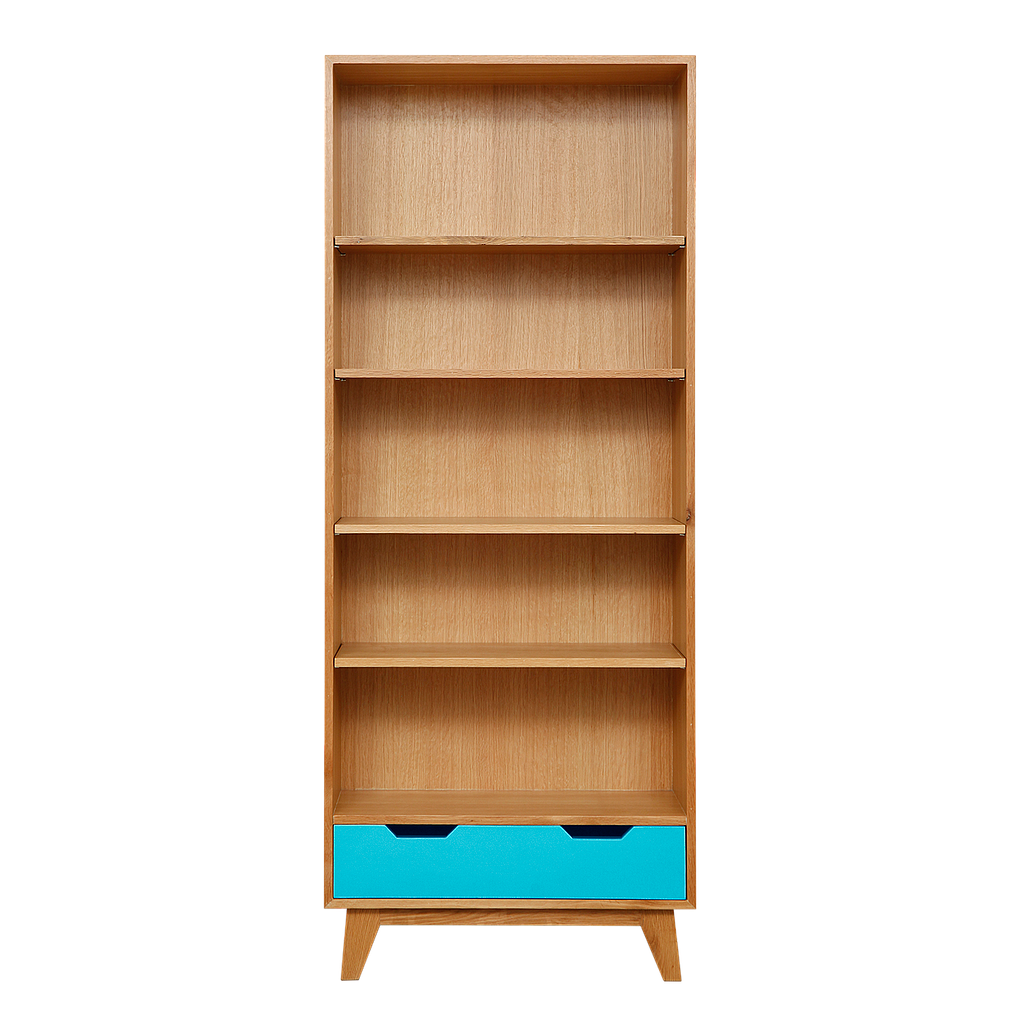 OSLO - Bookcase L75 x H188 - Natural oak and Water blue
