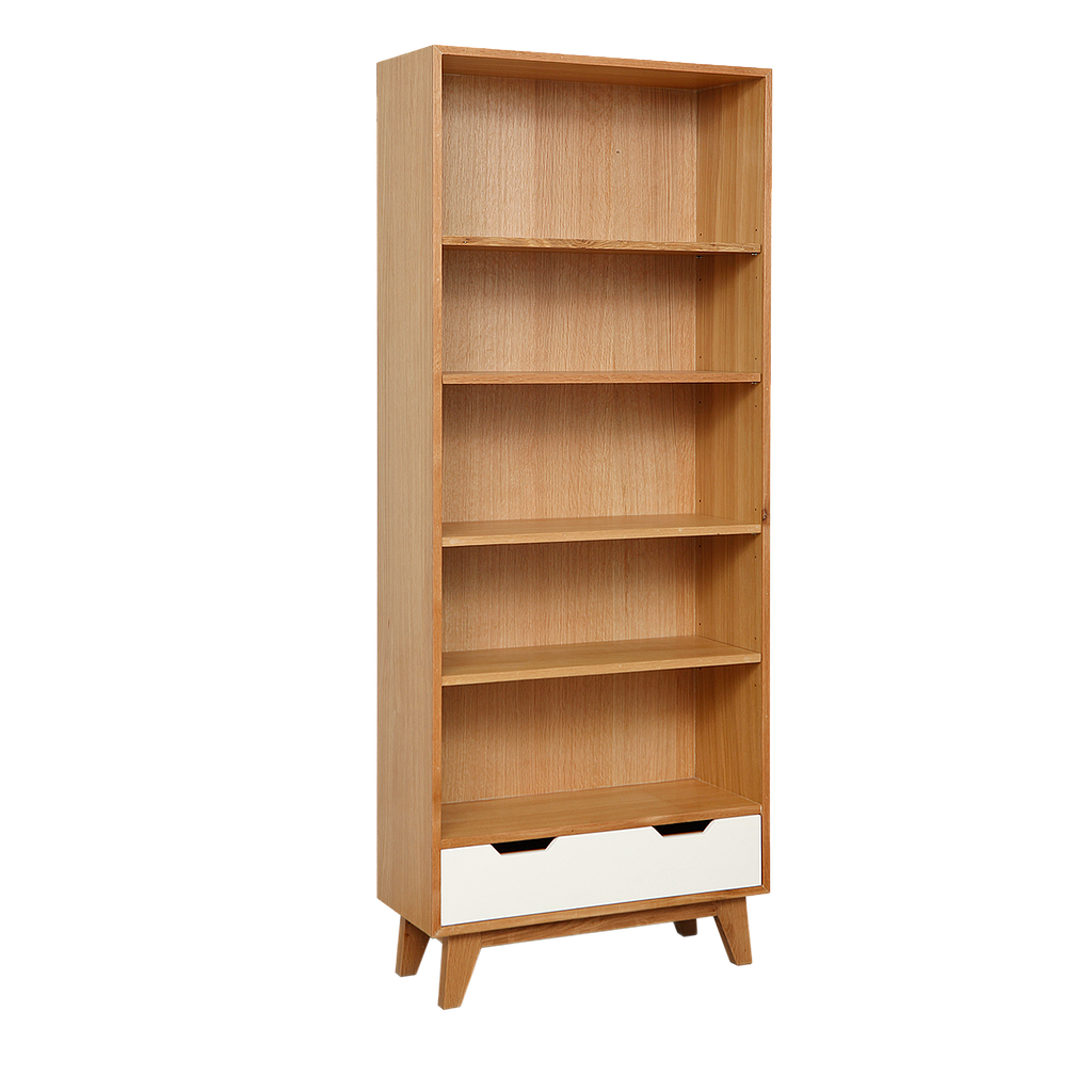 OSLO - Bookcase L75 x H188 - Natural oak and White lacquer