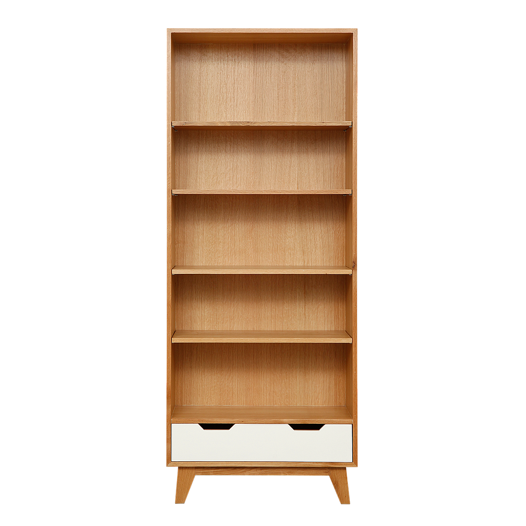 OSLO - Bookcase L75 x H188 - Natural oak and White lacquer