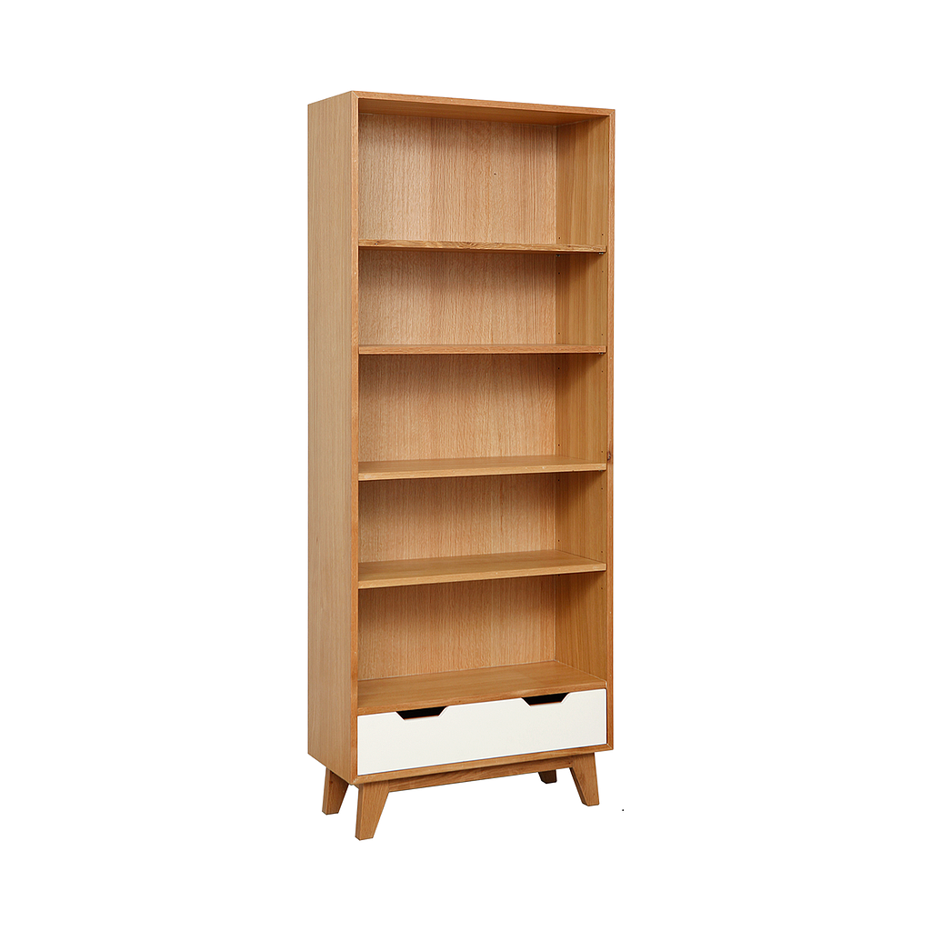 OSLO - Bookcase L75 x H188 - Natural oak and White lacquer