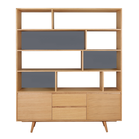 HELSINKI - Bookcase L155 x H190 - Natural oak and Pearl grey