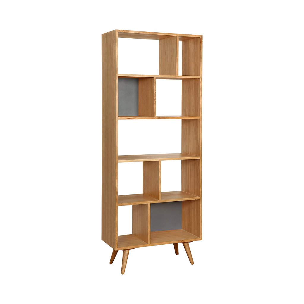 HELSINKI - Bookcase L75 x H191 - Natural oak and Pearl grey