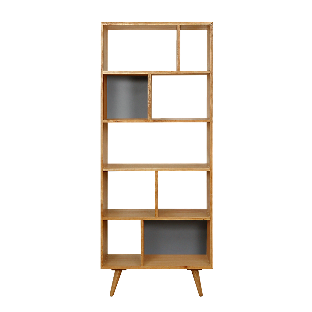 HELSINKI - Bookcase L75 x H191 - Natural oak and Pearl grey