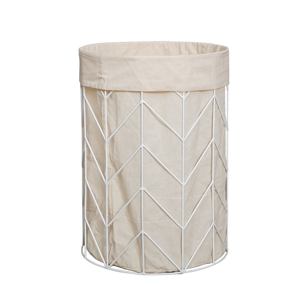EPIS - Laundry basket Diam.35 x H50 - White and Cream canvas bag