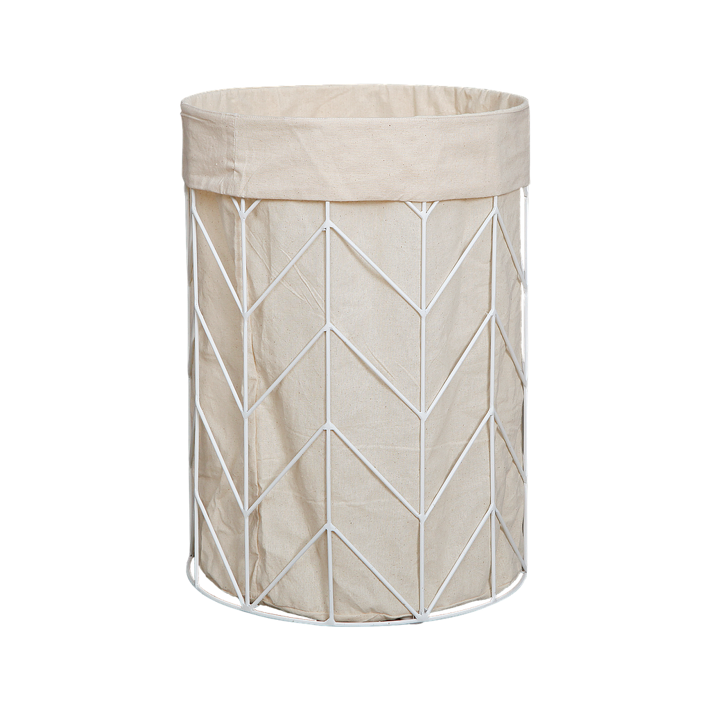 EPIS - Laundry basket Diam.35 x H50 - White and Cream canvas bag